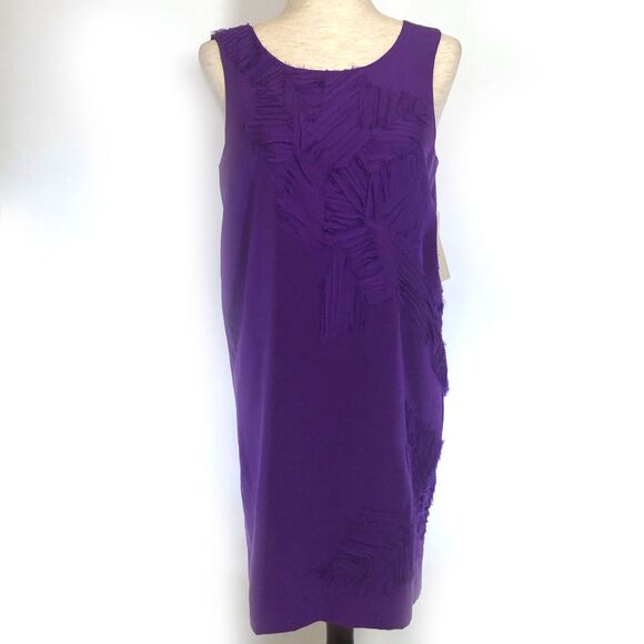 Cluny Sz 6 Purple Sleeveless Lined Silk Frayed Chiffon Knee Length Women's Dress - Picture 1 of 8